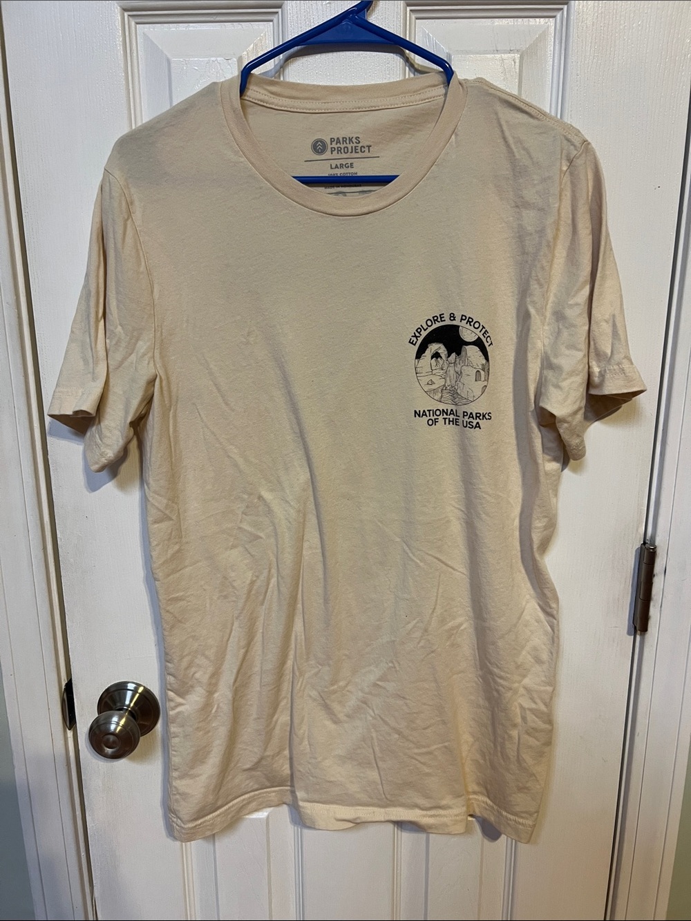 Parks Project Short Sleeve Fill In Tee in Cream with Black Text